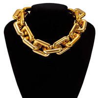 Thumbnail for Geometric Gold Silver Plated Chunky Rectangle Link Chain Choker Necklace - ArtGalleryZen