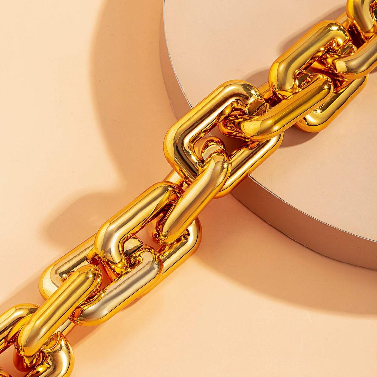 Geometric Gold Silver Plated Chunky Rectangle Link Chain Choker Necklace - ArtGalleryZen
