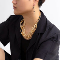 Thumbnail for Geometric Gold Silver Plated Hammered Chunky Chain Choker Necklace - ArtGalleryZen