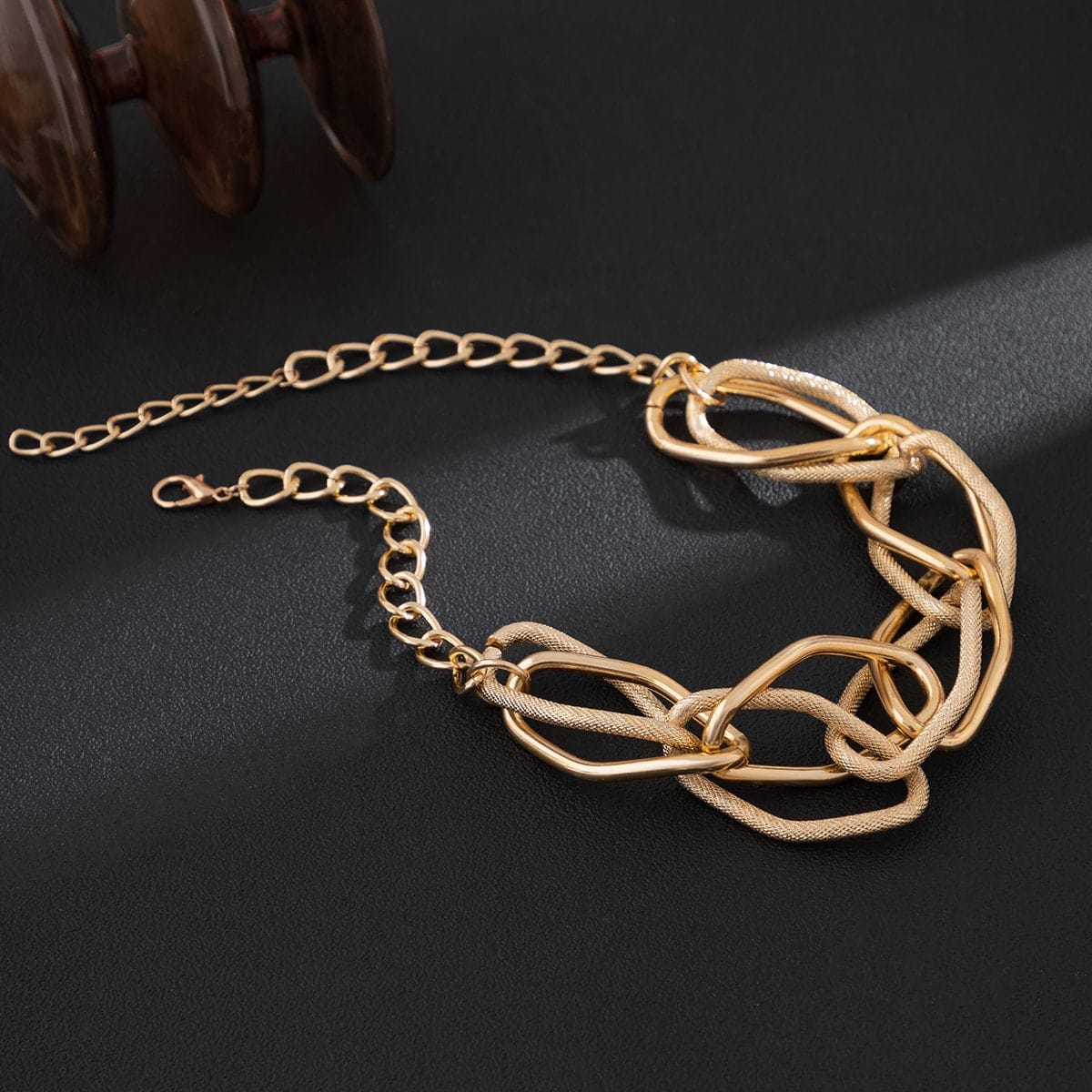 Geometric Gold Silver Plated Hammered Chunky Chain Choker Necklace - ArtGalleryZen