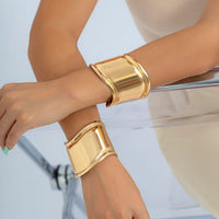 Thumbnail for Geometric Gold Silver Plated Metallic Open Wide Cuff Bangle Bracelet - ArtGalleryZen