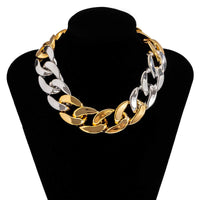 Thumbnail for Geometric Gold Silver Tone Chunky Cuban Link Chain Choker Necklace - ArtGalleryZen