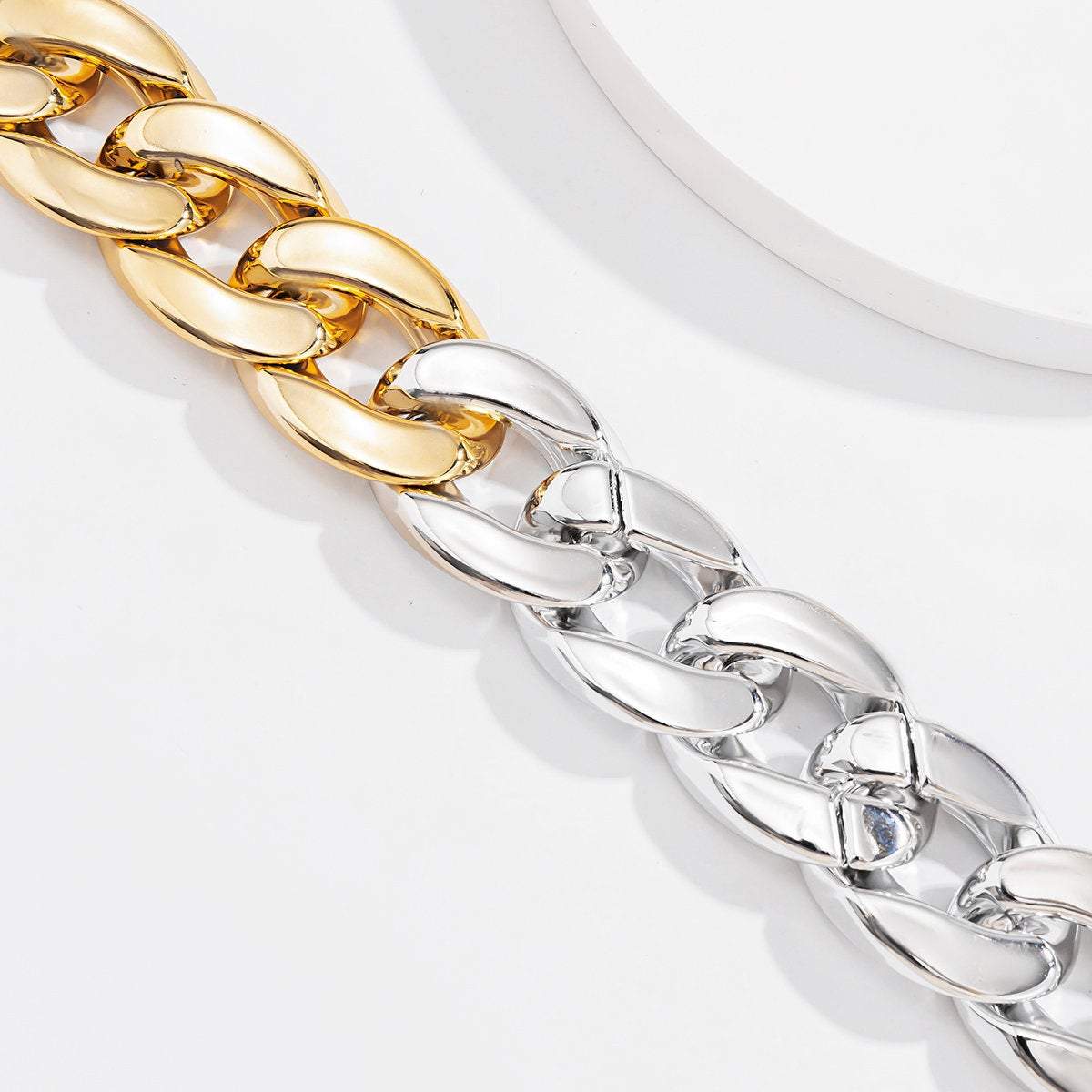 Geometric Gold Silver Tone Chunky Cuban Link Chain Choker Necklace - ArtGalleryZen