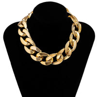 Thumbnail for Geometric Gold Silver Tone Chunky Cuban Link Chain Choker Necklace - ArtGalleryZen
