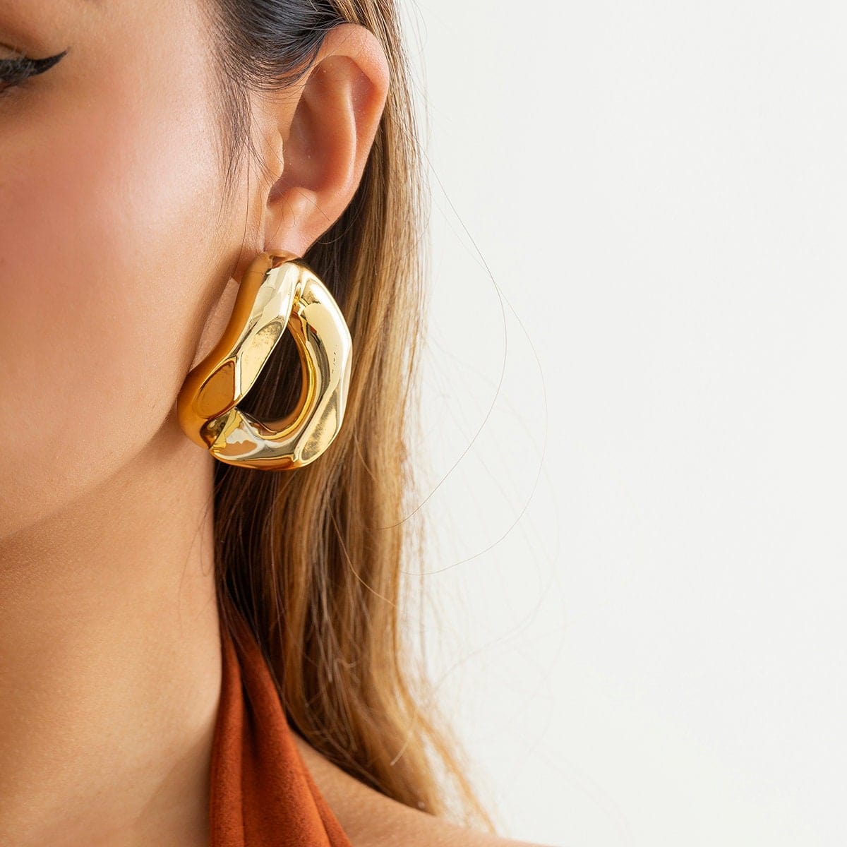 Geometric Gold Silver Tone Chunky Hoop Earrings - ArtGalleryZen