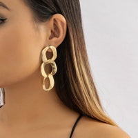 Thumbnail for Geometric Gold Silver Tone Dangle Triplet Chain Earrings - ArtGalleryZen