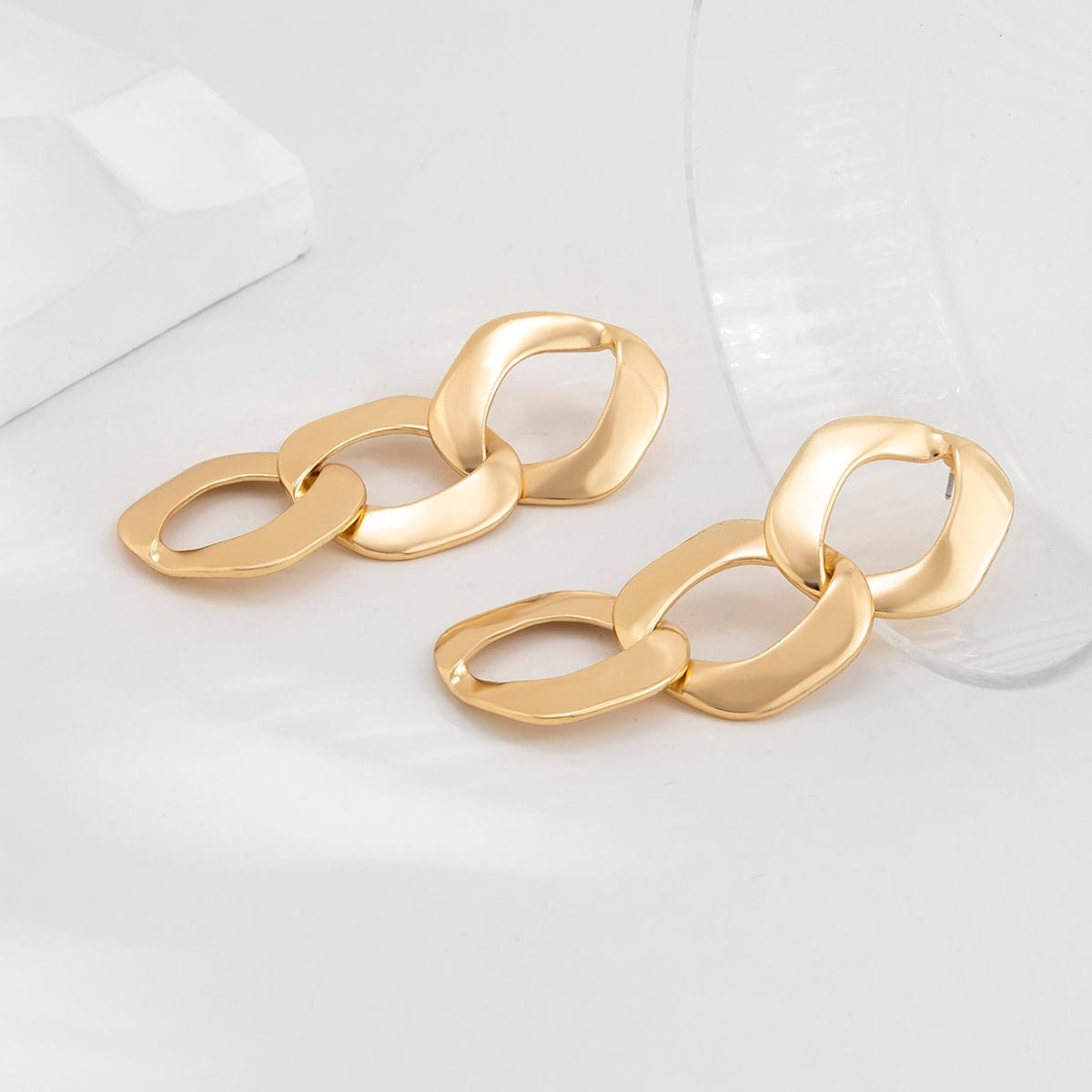 Geometric Gold Silver Tone Dangle Triplet Chain Earrings - ArtGalleryZen