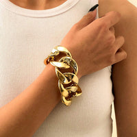 Thumbnail for Geometric Gold Silver Tone Embossed Cuban Link Chain Bracelet - ArtGalleryZen
