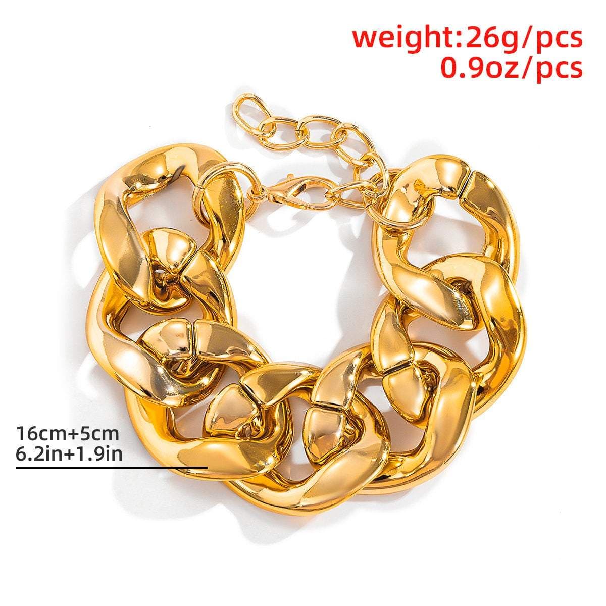 Geometric Gold Silver Tone Embossed Cuban Link Chain Bracelet - ArtGalleryZen