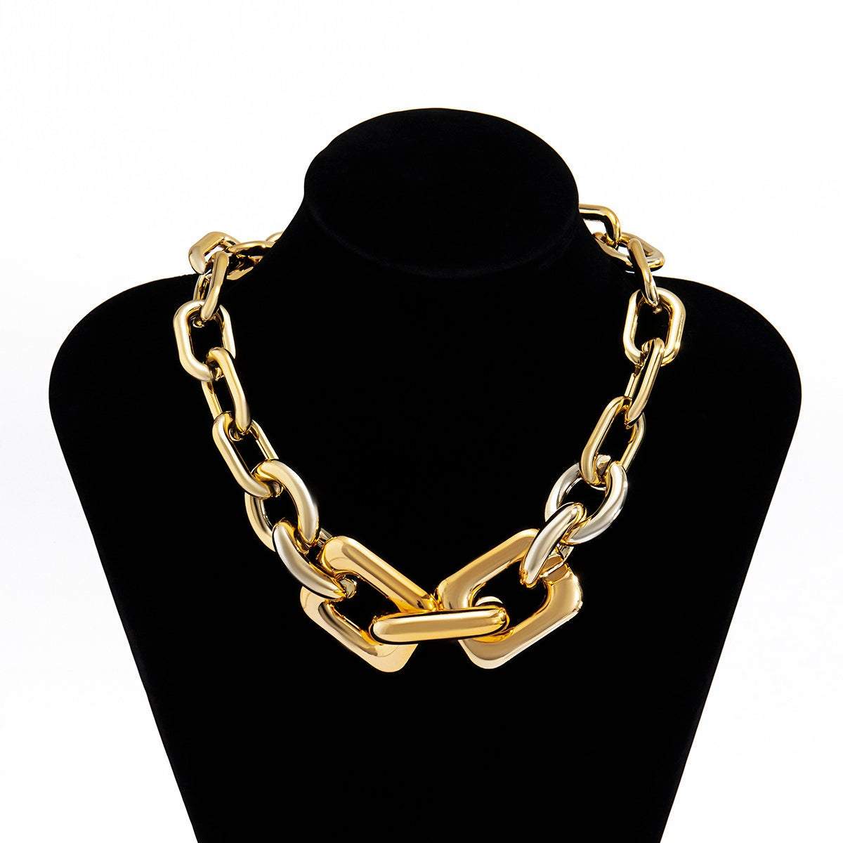 Geometric Gold Silver Tone Irregular Shaped Curb Link Chain Choker Necklace - ArtGalleryZen