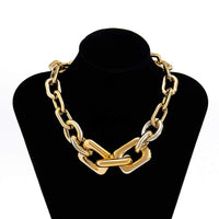 Thumbnail for Geometric Gold Silver Tone Irregular Shaped Curb Link Chain Choker Necklace - ArtGalleryZen
