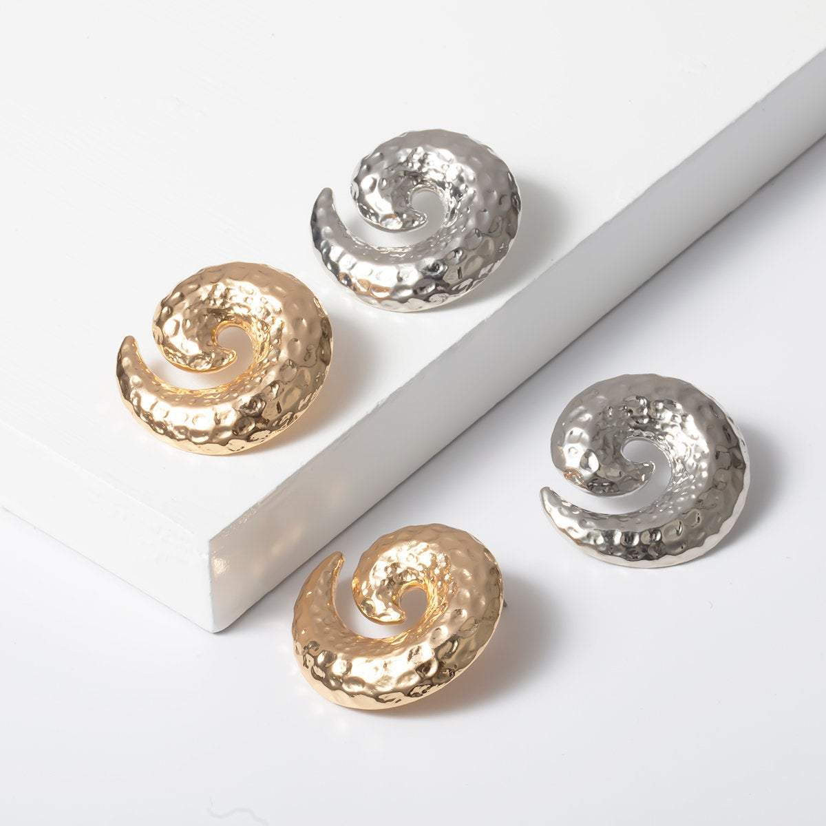 Geometric Gold Silver Tone Large Hammered Celestial Dangling Hoop Earrings - ArtGalleryZen