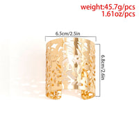 Thumbnail for Geometric Gold Silver Tone Metallic Carved Floral Open Wide Cuff Bangle Bracelet - ArtGalleryZen