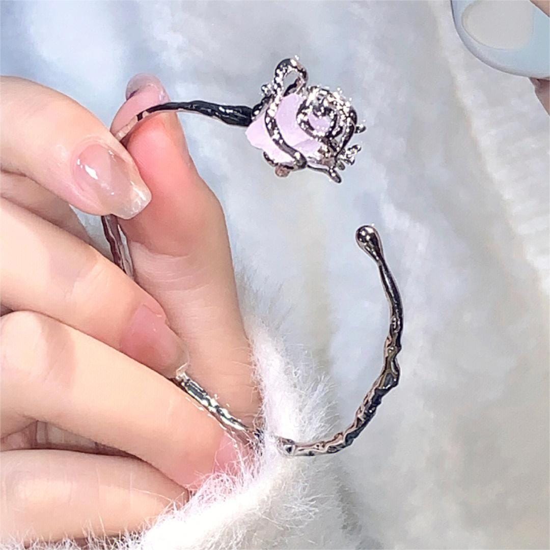 Geometric Healing Stone Rose Bangle Bracelet - ArtGalleryZen