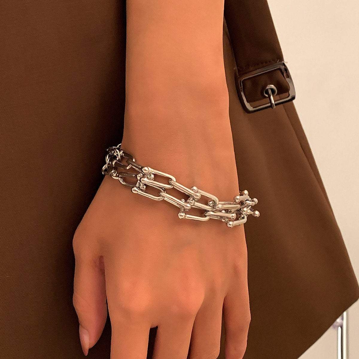 Geometric Layered U Shaped Tiffany Link Chain Stackable Bracelets - ArtGalleryZen