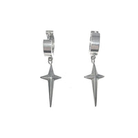Thumbnail for Geometric Titanium Steel Polar Star Ear Cuff Clip On Huggie Hoop Dangle Earrings - ArtGalleryZen