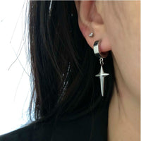 Thumbnail for Geometric Titanium Steel Polar Star Ear Cuff Clip On Huggie Hoop Dangle Earrings - ArtGalleryZen
