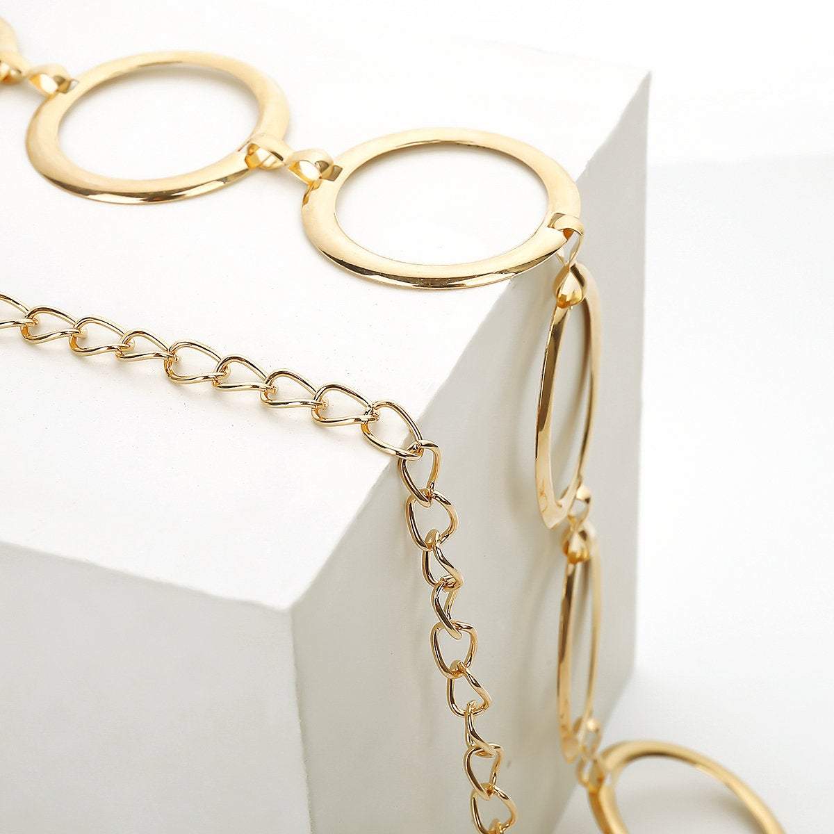 Geometrical O Ring Shape Waist Belt - Chic Gold Tone Body Chain - Eleg –  ArtGalleryZen