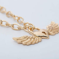 Thumbnail for Gold Silver Tone Angel Wings Pendant Chain Necklace - Chic Lock Pendant Metal Chain Necklace - ArtGalleryZen