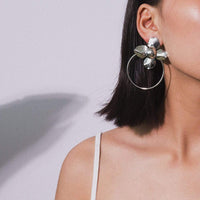 Thumbnail for Gold Silver Tone Floral Big Hoop Earrings -  Minimalist Oversize Bloosom Loop Earrings - ArtGalleryZen