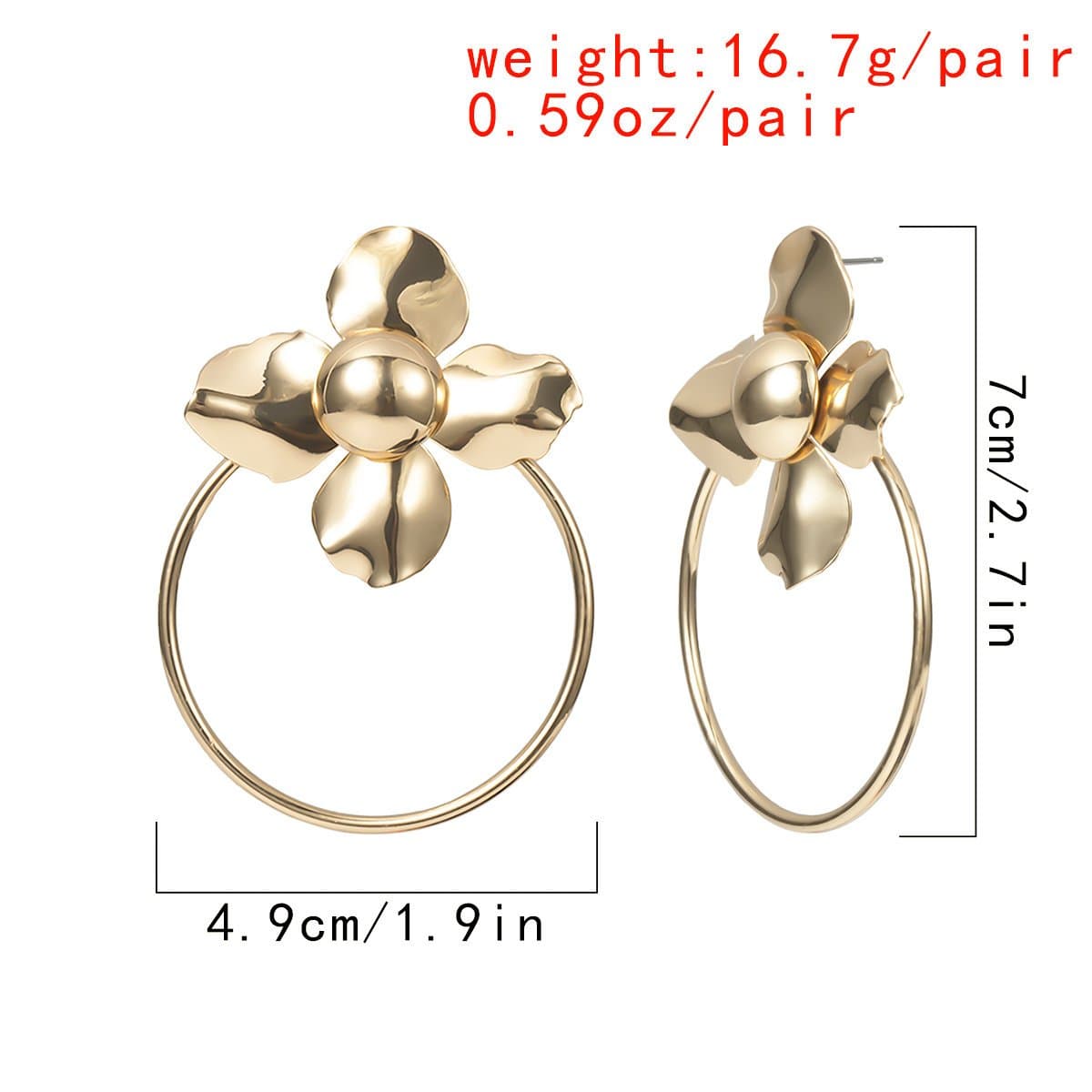 Gold Silver Tone Floral Big Hoop Earrings -  Minimalist Oversize Bloosom Loop Earrings - ArtGalleryZen