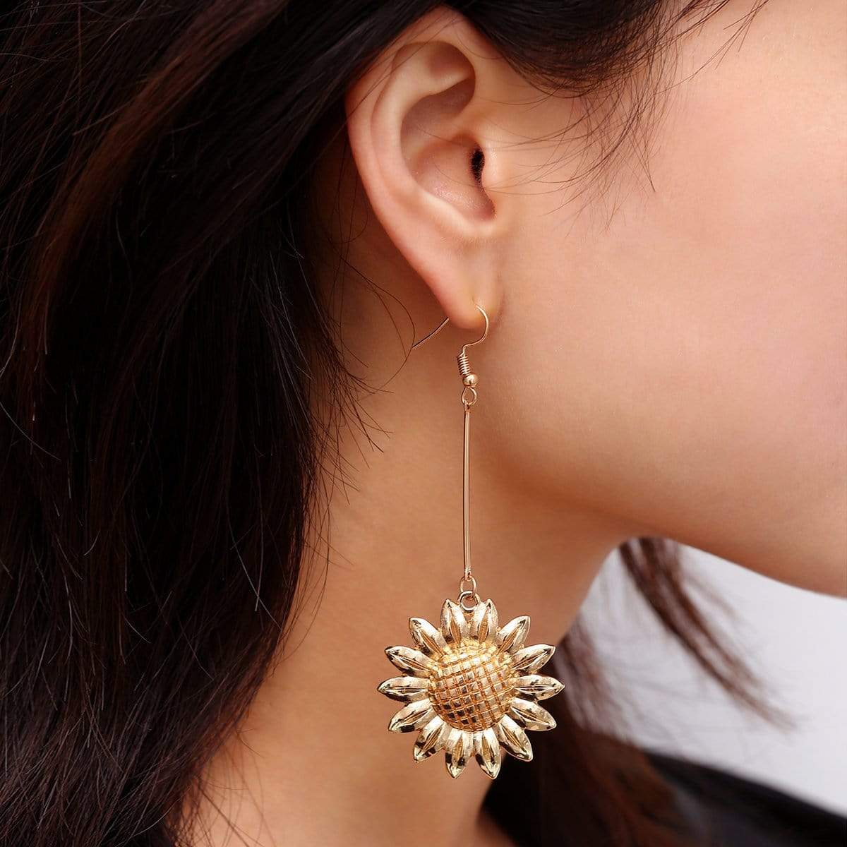 Golden Sunflower Earrings - Feminine Charm Earrings - Flower Dangle Earrings - ArtGalleryZen