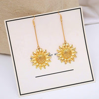 Thumbnail for Golden Sunflower Earrings - Feminine Charm Earrings - Flower Dangle Earrings - ArtGalleryZen