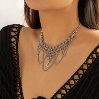 Thumbnail for Gothic Layered Moon Phase Pendant Chain Tassel Collar Choker Necklace - ArtGalleryZen