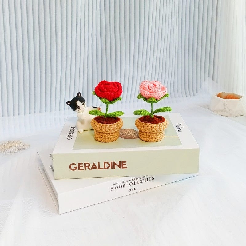 Hand-knitted Potted Crochet Flower - ArtGalleryZen