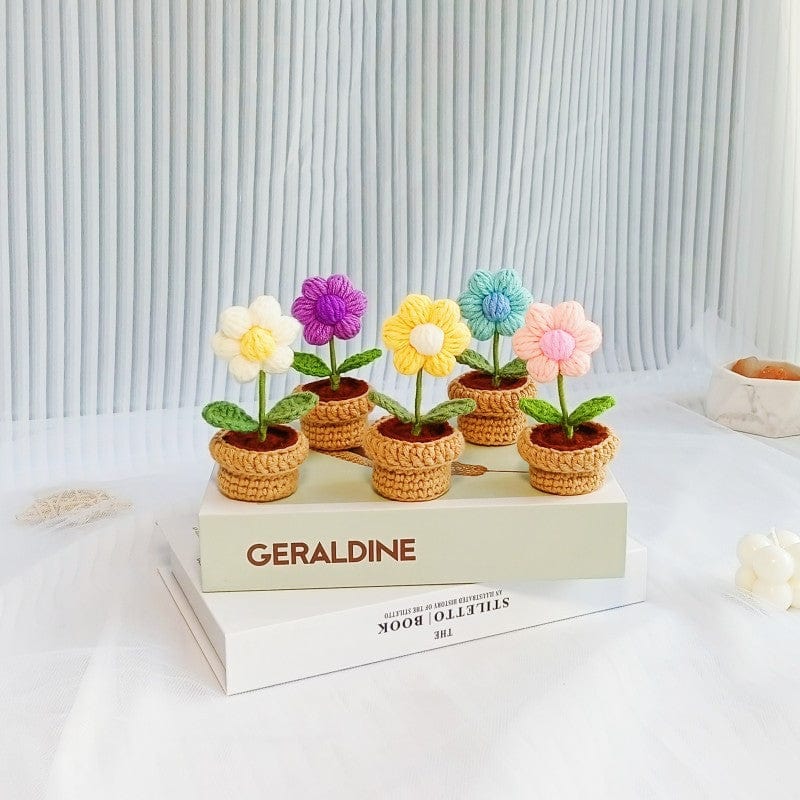 Hand-knitted Potted Crochet Flower - ArtGalleryZen