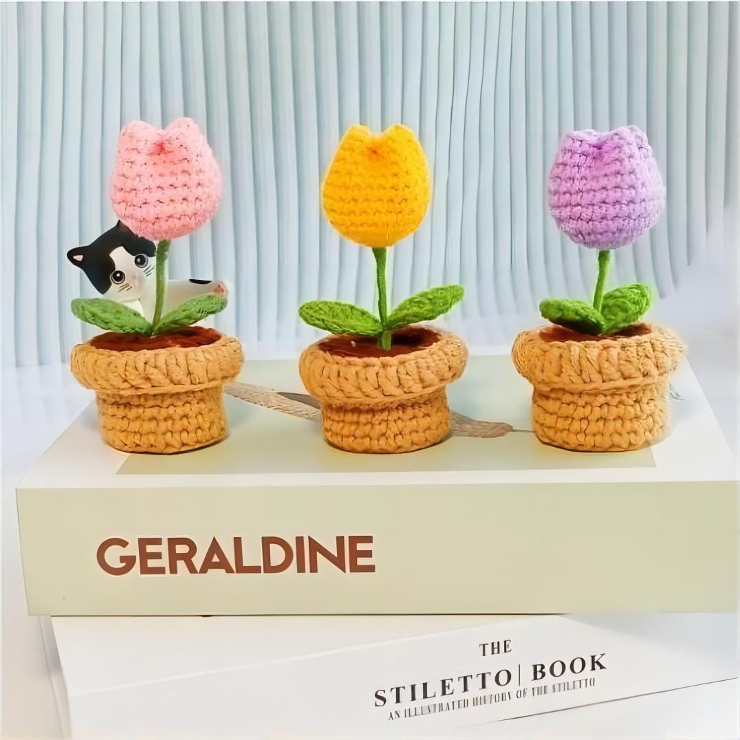 Hand-knitted Potted Crochet Flower - ArtGalleryZen