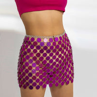 Thumbnail for Handmade Colorful Sequins Patchwork Strappy Nightclub Party Mini Skirt - ArtGalleryZen