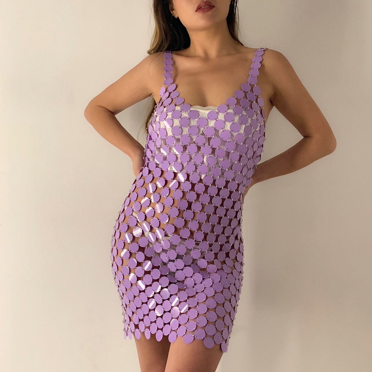 Handmade Colorful Squamous Sequins Patchwork Rave Party Mini Dress - ArtGalleryZen
