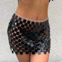 Thumbnail for Handmade Glitter Sequins Patchwork Strappy Nightclub Party Mini Skirt - ArtGalleryZen