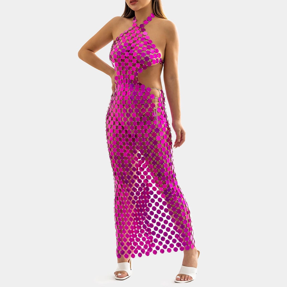 Handmade Glitter Squamous Sequins Patchwork Long Dress - ArtGalleryZen