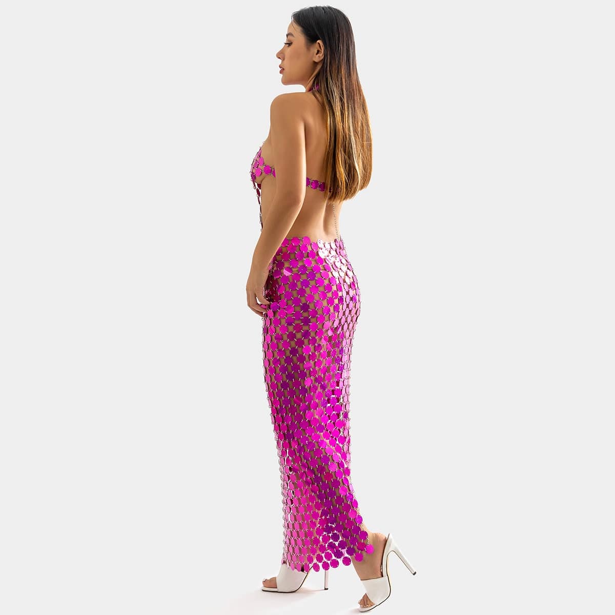 Handmade Glitter Squamous Sequins Patchwork Long Dress - ArtGalleryZen