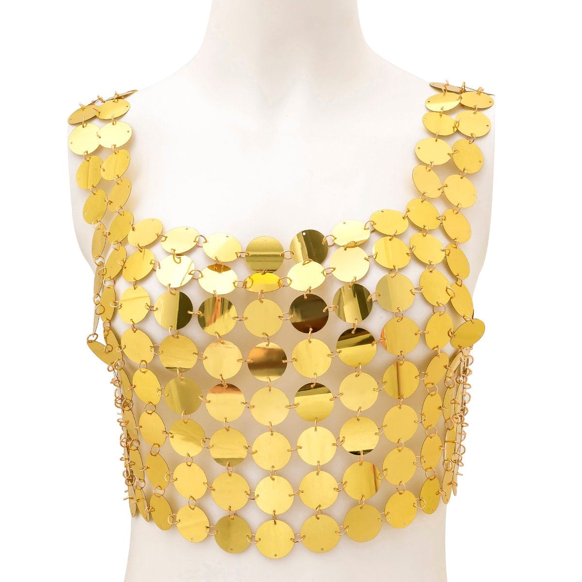 Handmade Gold Silver Tone Mirror Sequins Party Tank Top