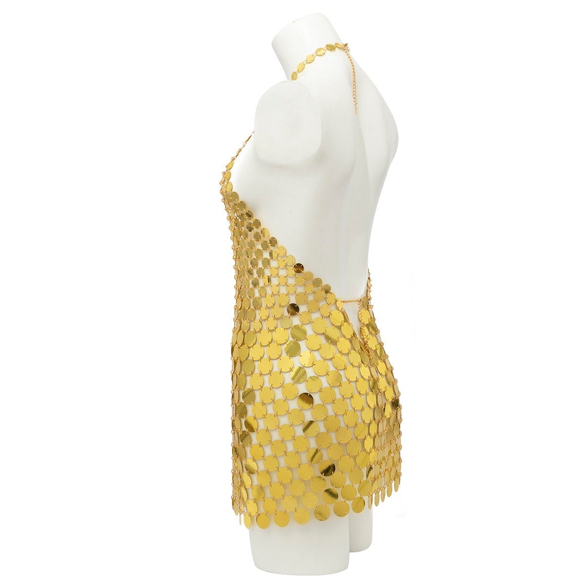 Handmade Gold Silver Tone Glitter Sequins Patchwork Rave Party Mini Dress - ArtGalleryZen