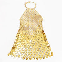 Thumbnail for Handmade Gold Silver Tone Glitter Sequins Patchwork Rave Party Mini Dress - ArtGalleryZen