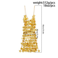 Thumbnail for Handmade Gold Silver Tone Glitter Star Sequins Patchwork Mini Dress - ArtGalleryZen