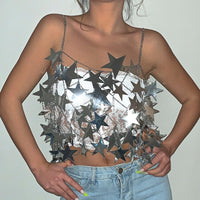 Thumbnail for Handmade Gold Silver Tone Hollow Star Sequins Sleeveless Tank Top - ArtGalleryZen
