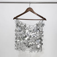 Thumbnail for Handmade Gold Silver Tone Hollow Star Sequins Strappy Rave Party Skirt - ArtGalleryZen