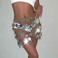 Thumbnail for Handmade Gold Silver Tone Hollow Star Sequins Strappy Rave Party Skirt - ArtGalleryZen