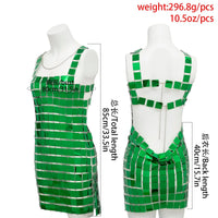 Thumbnail for Handmade Green Square Sequins Patchwork Rave Party Mini Dress - ArtGalleryZen