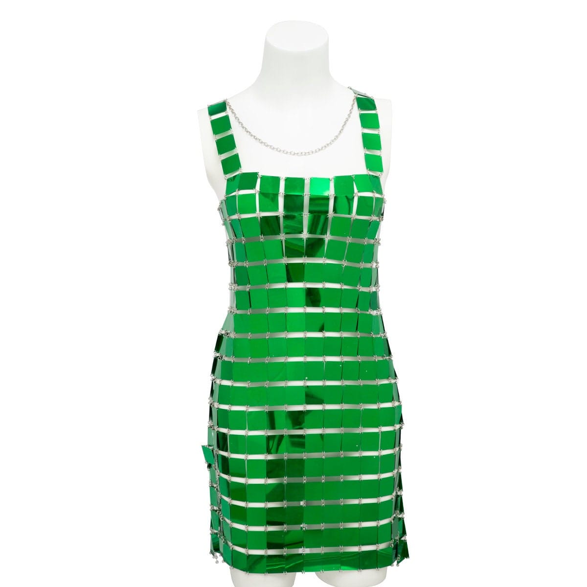 Handmade Green Square Sequins Patchwork Rave Party Mini Dress - ArtGalleryZen