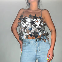 Thumbnail for Handmade Hollow Glitter Star Sequins Sleeveless Tank Top - ArtGalleryZen