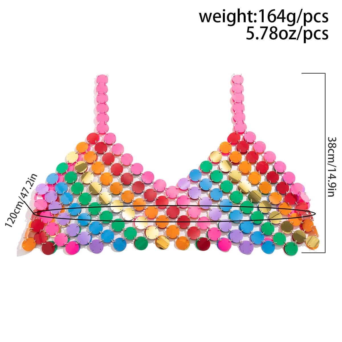 Handmade Rainbow Glitter Sequins Sleeveless Tank Top - ArtGalleryZen