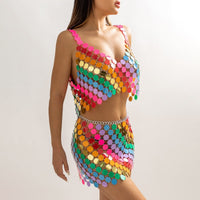 Thumbnail for Handmade Rainbow Glitter Sequins Sleeveless Tank Top - ArtGalleryZen