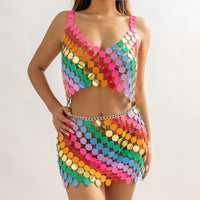 Thumbnail for Handmade Rainbow Glitter Sequins Sleeveless Tank Top - ArtGalleryZen