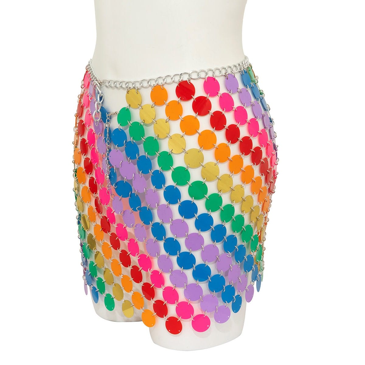Handmade Rainbow Squamous Glitter Sequins Patchwork Strappy Nightclub Party Skirt - ArtGalleryZen